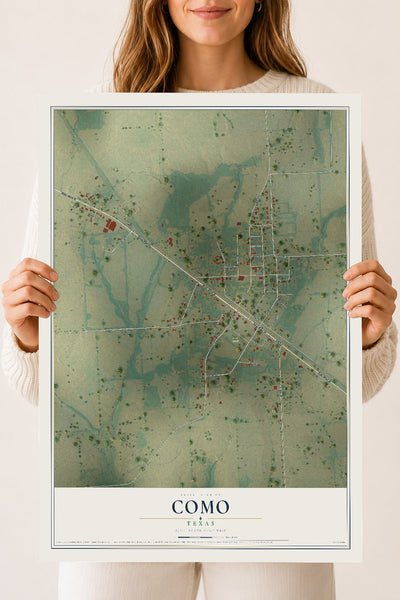 Map of Como, Texas, 18 x 24 inch unframed archival matte print