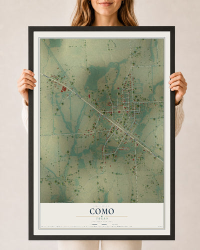 Map of Como, Texas, 24 x 36 inch print in a black wood frame