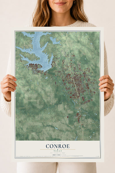 Map of Conroe, Texas, 18 x 24 inch unframed archival matte print