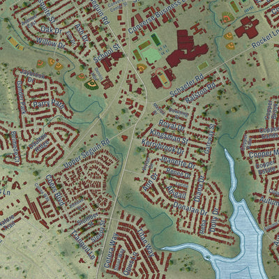 Close-up of the map of Converse, Texas print showing street and building detail