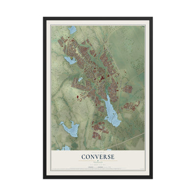 Map of Converse, Texas, 12 x 18 inch print in a black wood frame