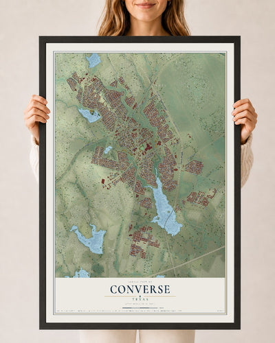 Map of Converse, Texas, 24 x 36 inch print in a black wood frame