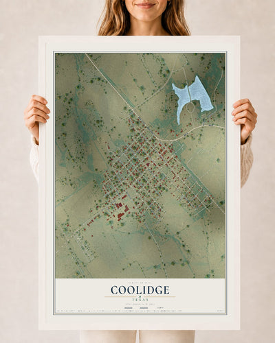 Map of Coolidge, Texas, 24 x 36 inch print in a white wood frame