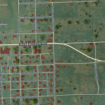 Second close-up of the map of Cooper, Texas print showing more streets and buildings