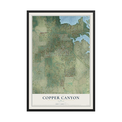 Map of Copper Canyon, Texas, 12 x 18 inch print in a black wood frame