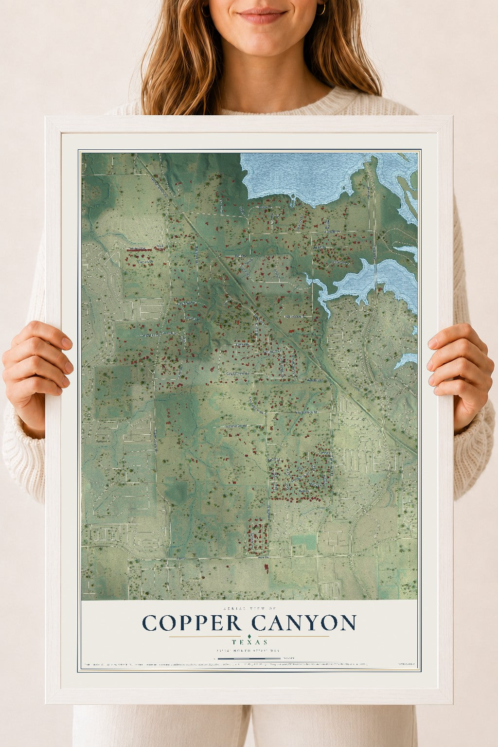 Map of Copper Canyon, Texas, 18 x 24 inch print in a white wood frame