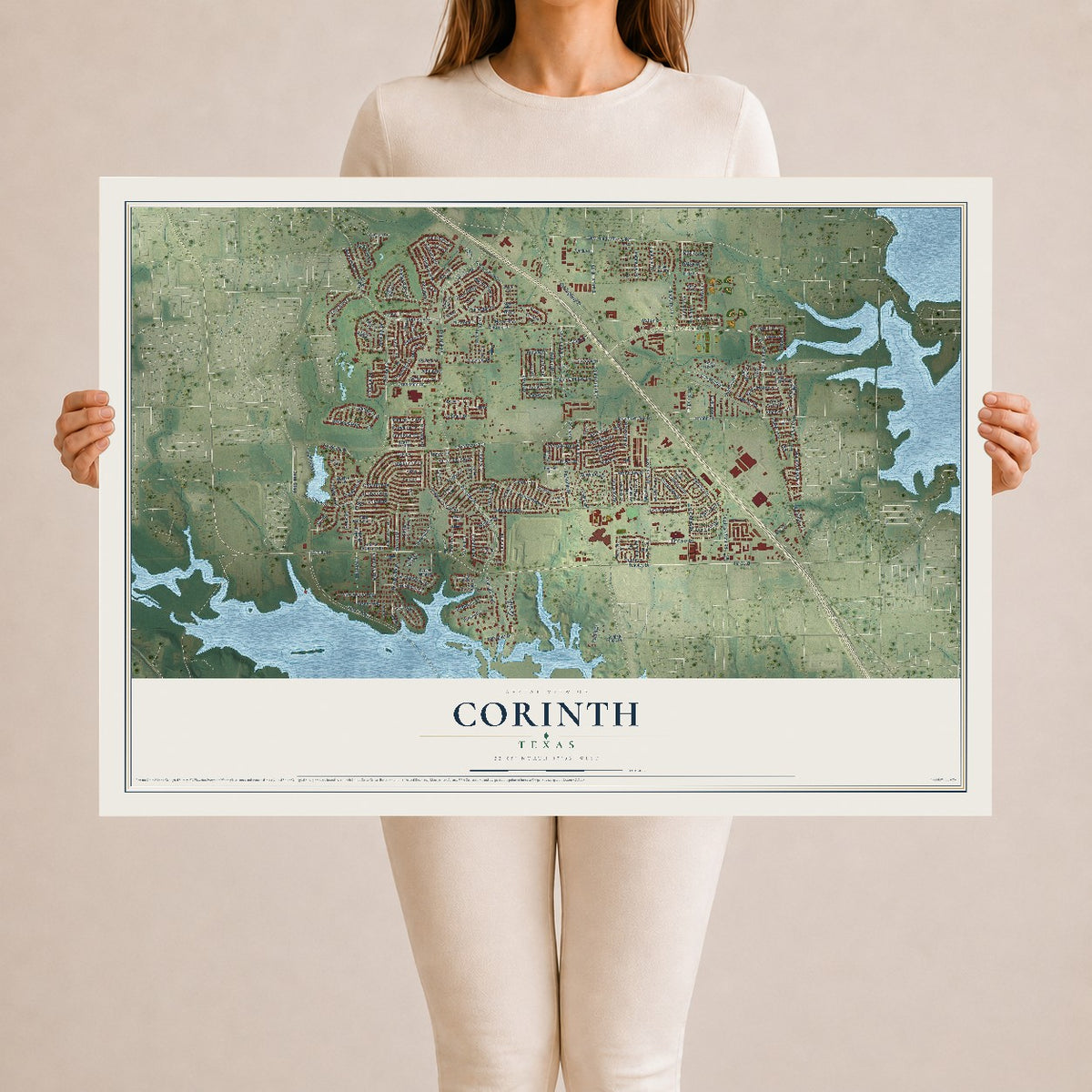 Map of Corinth, Texas, 24 x 36 inch unframed archival matte print