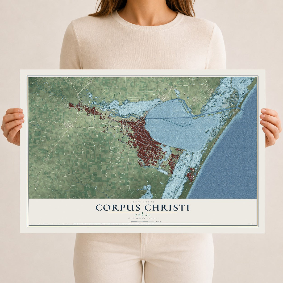 Map of Corpus Christi, Texas, 12 x 18 inch unframed archival matte print