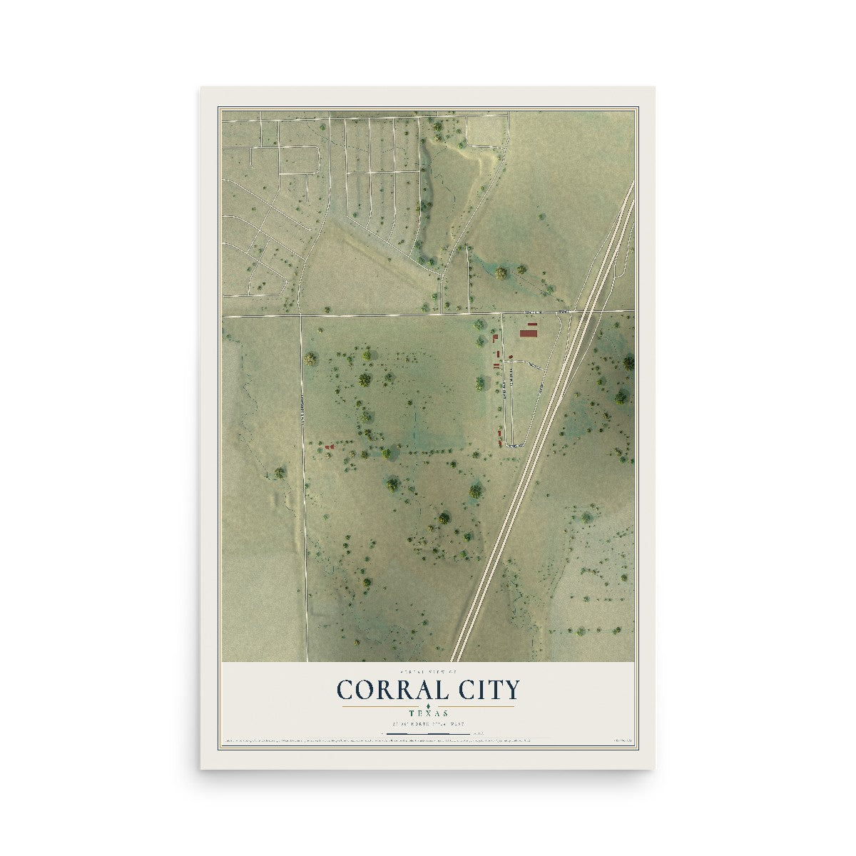 Map of Corral City, Texas, 12 x 18 inch unframed archival matte print