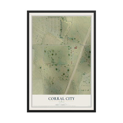 Map of Corral City, Texas, 12 x 18 inch print in a black wood frame