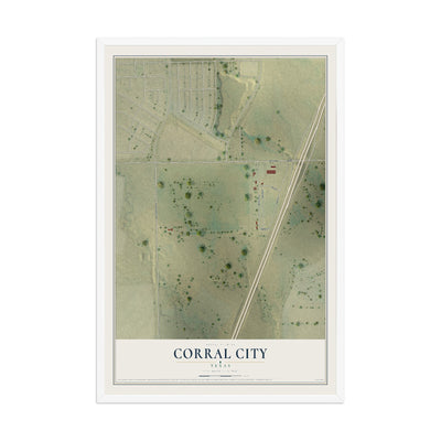 Map of Corral City, Texas, 12 x 18 inch print in a white wood frame