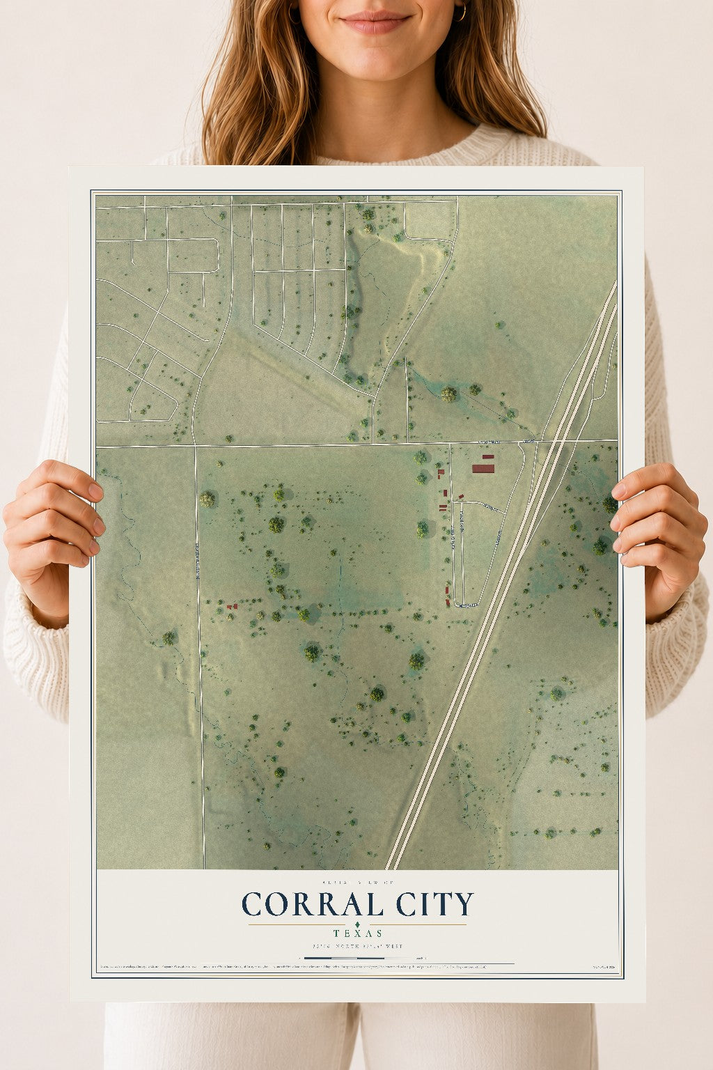Map of Corral City, Texas, 18 x 24 inch unframed archival matte print