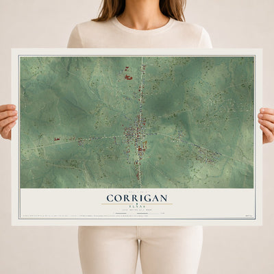 Map of Corrigan, Texas, 18 x 24 inch unframed archival matte print