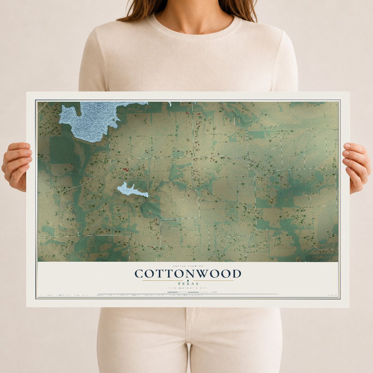 Map of Cottonwood, Texas, 12 x 18 inch unframed archival matte print
