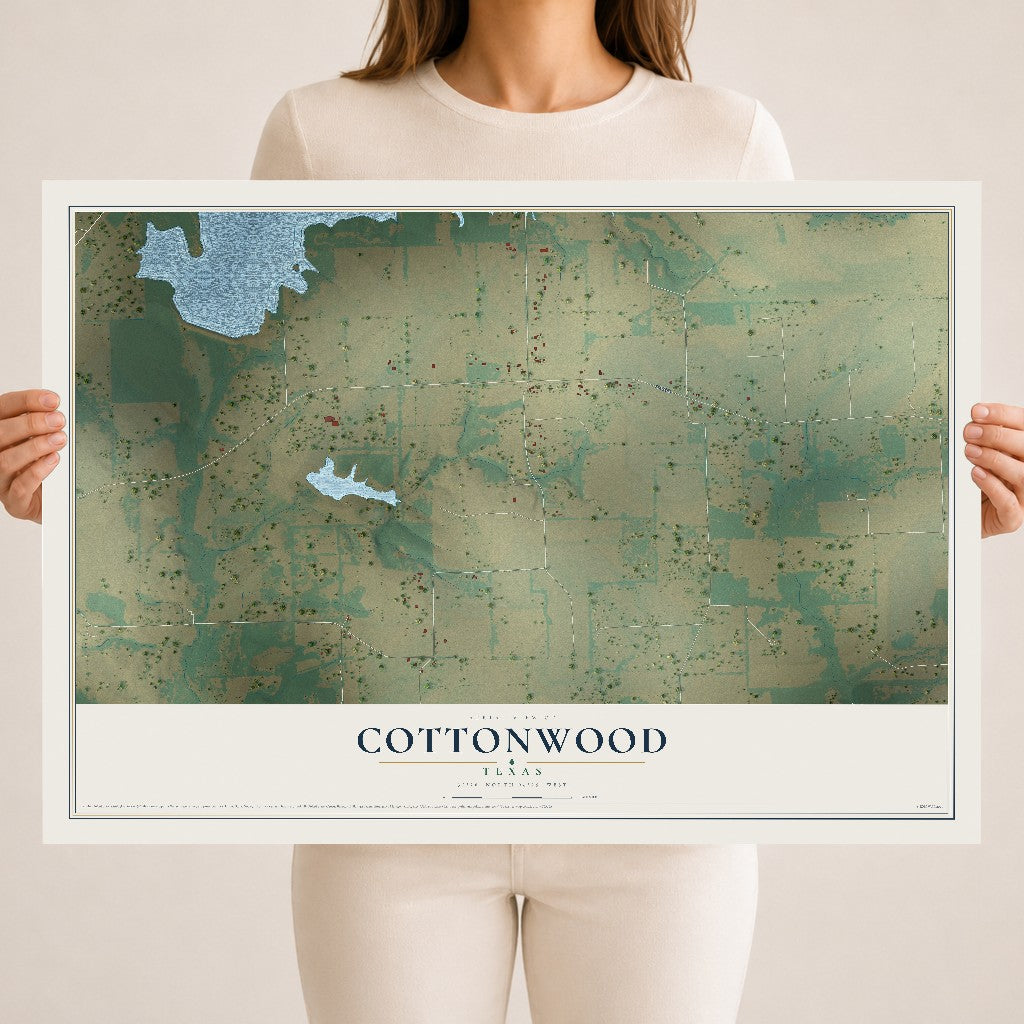 Map of Cottonwood, Texas, 18 x 24 inch unframed archival matte print
