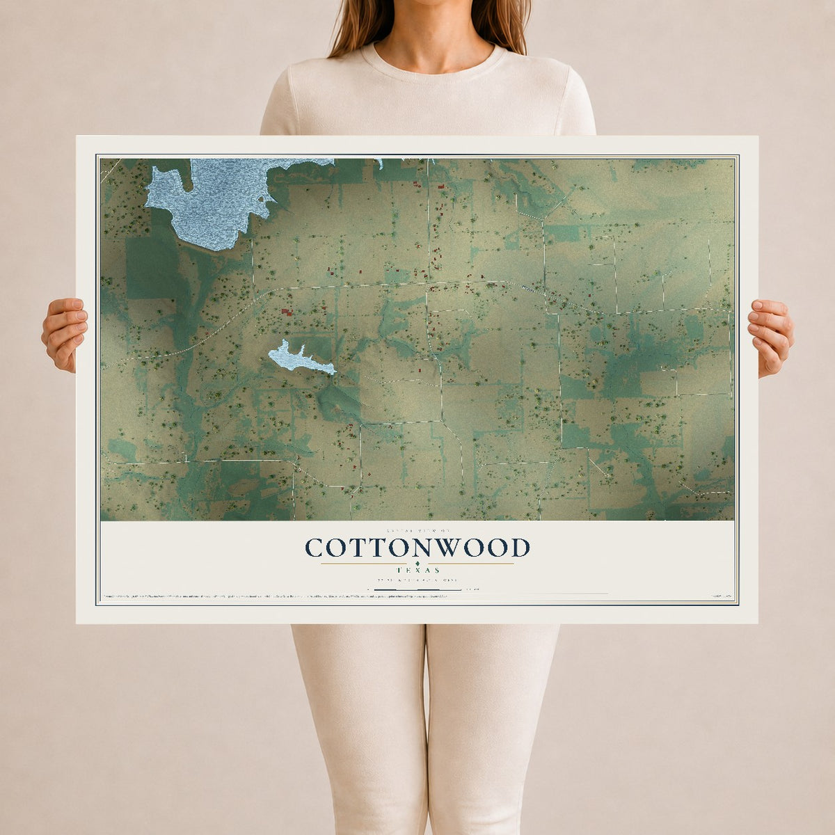 Map of Cottonwood, Texas, 24 x 36 inch unframed archival matte print