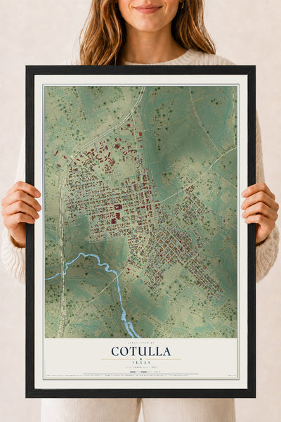 Map of Cotulla, Texas, 18 x 24 inch print in a black wood frame