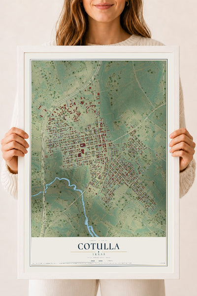 Map of Cotulla, Texas, 18 x 24 inch print in a white wood frame