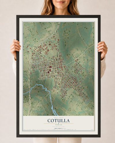 Map of Cotulla, Texas, 24 x 36 inch print in a black wood frame
