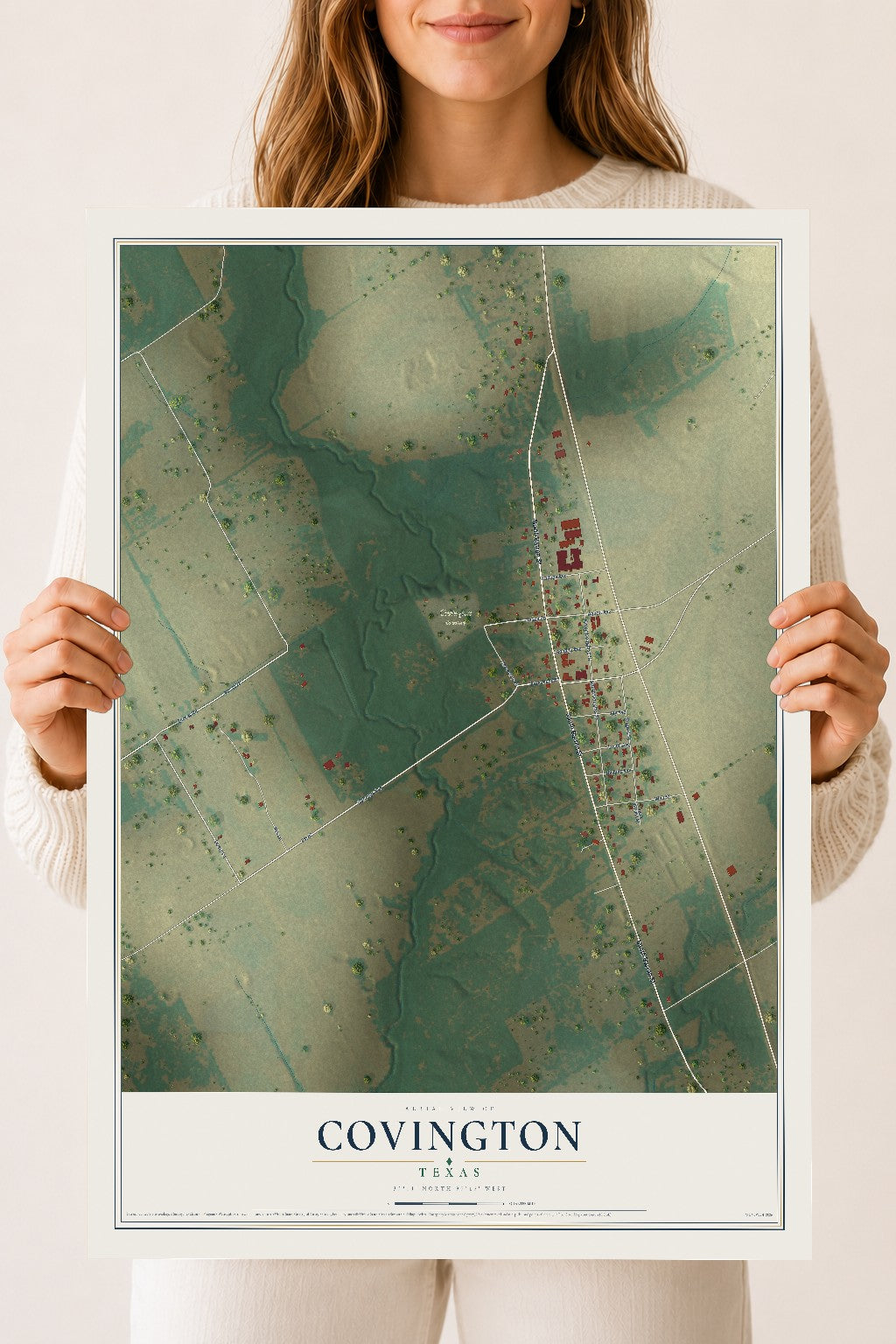 Map of Covington, Texas, 18 x 24 inch unframed archival matte print