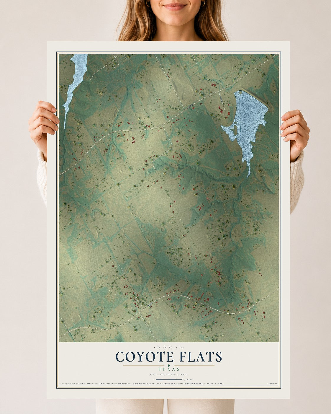 Map of Coyote Flats, Texas, 24 x 36 inch unframed archival matte print