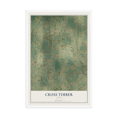 Map of Cross Timber, Texas, 12 x 18 inch print in a white wood frame