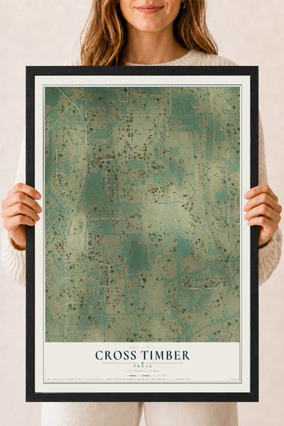 Map of Cross Timber, Texas, 18 x 24 inch print in a black wood frame