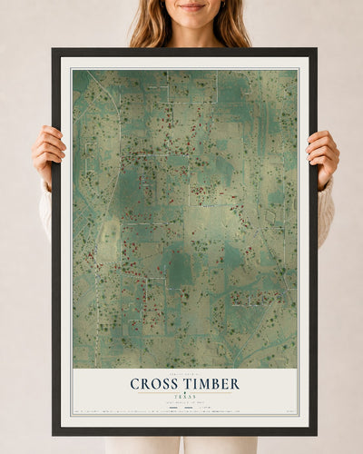 Map of Cross Timber, Texas, 24 x 36 inch print in a black wood frame