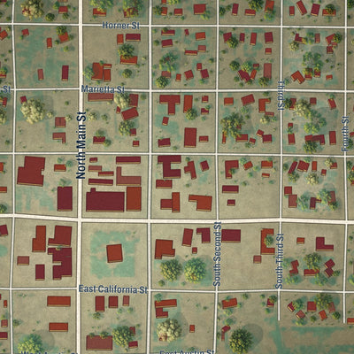 Close-up of the map of Crowell, Texas print showing street and building detail