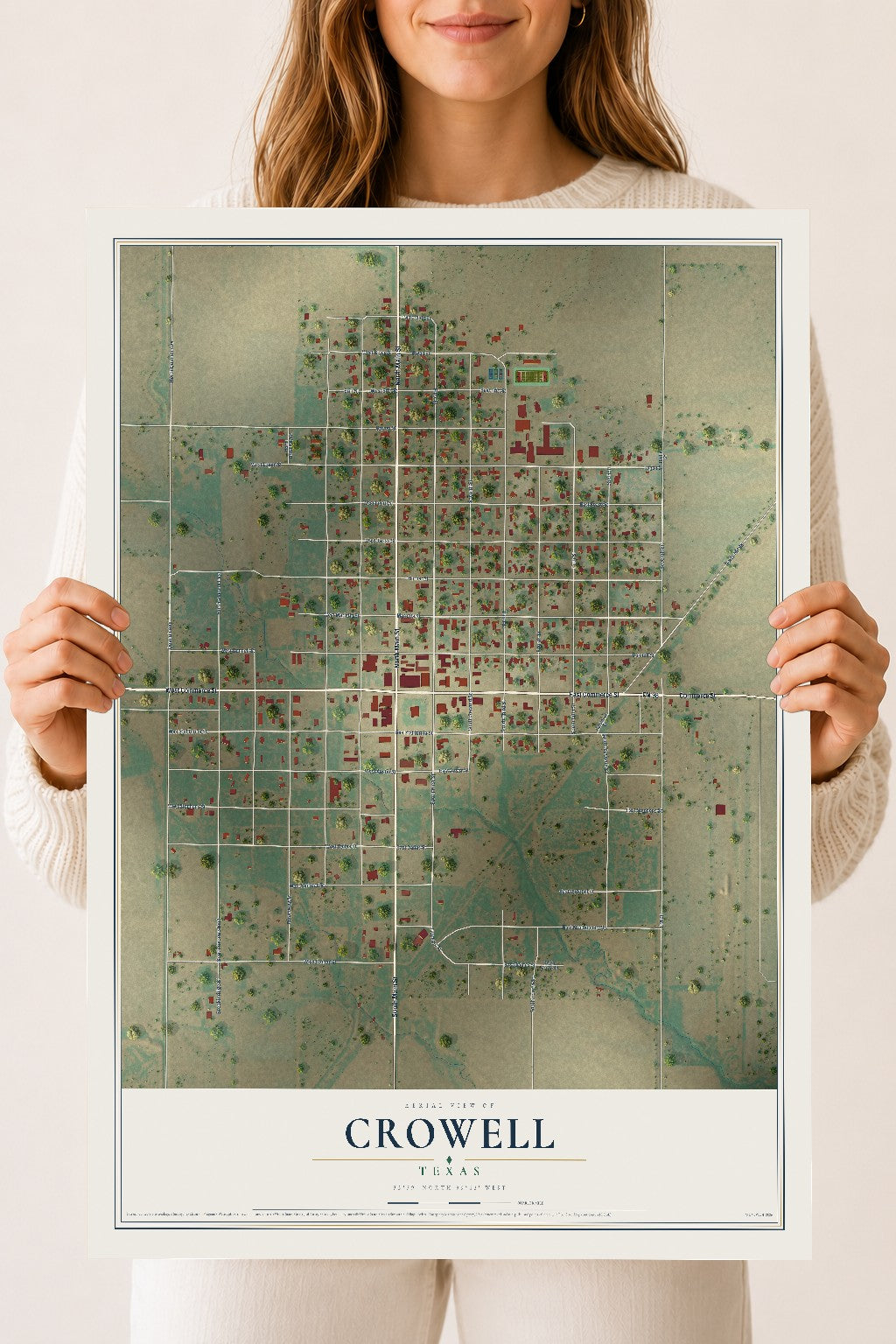 Map of Crowell, Texas, 18 x 24 inch unframed archival matte print