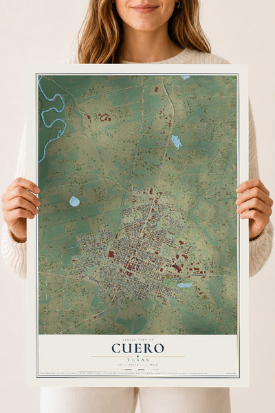 Map of Cuero, Texas, 18 x 24 inch unframed archival matte print
