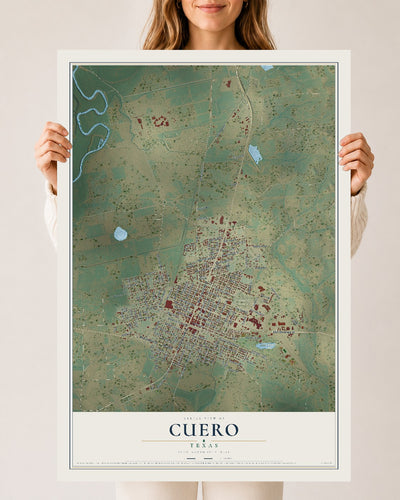 Map of Cuero, Texas, 24 x 36 inch unframed archival matte print