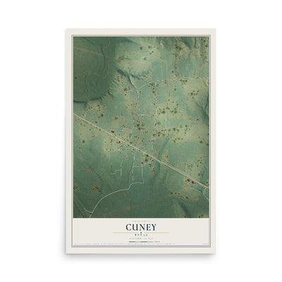 Map of Cuney, Texas, 12 x 18 inch unframed archival matte print