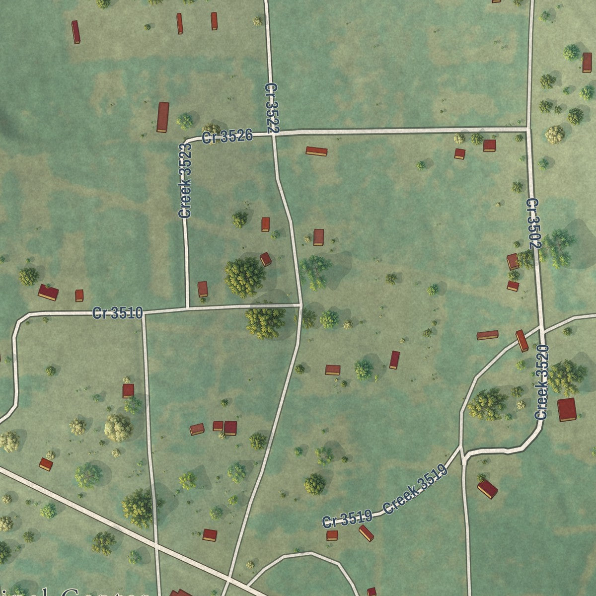 Close-up of the map of Cuney, Texas print showing street and building detail