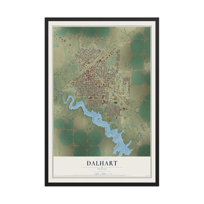 Map of Dalhart, Texas, 12 x 18 inch print in a black wood frame