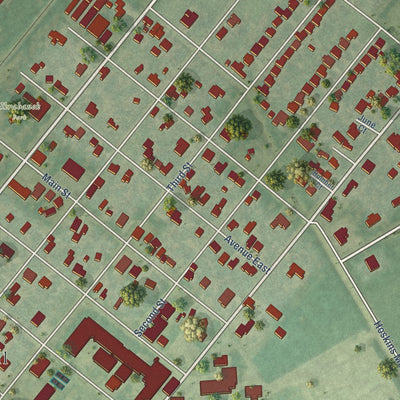 Close-up of the map of Danbury, Texas print showing street and building detail