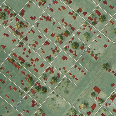 Second close-up of the map of Danbury, Texas print showing more streets and buildings