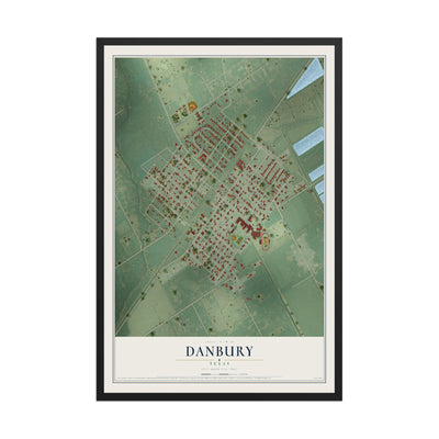 Map of Danbury, Texas, 12 x 18 inch print in a black wood frame