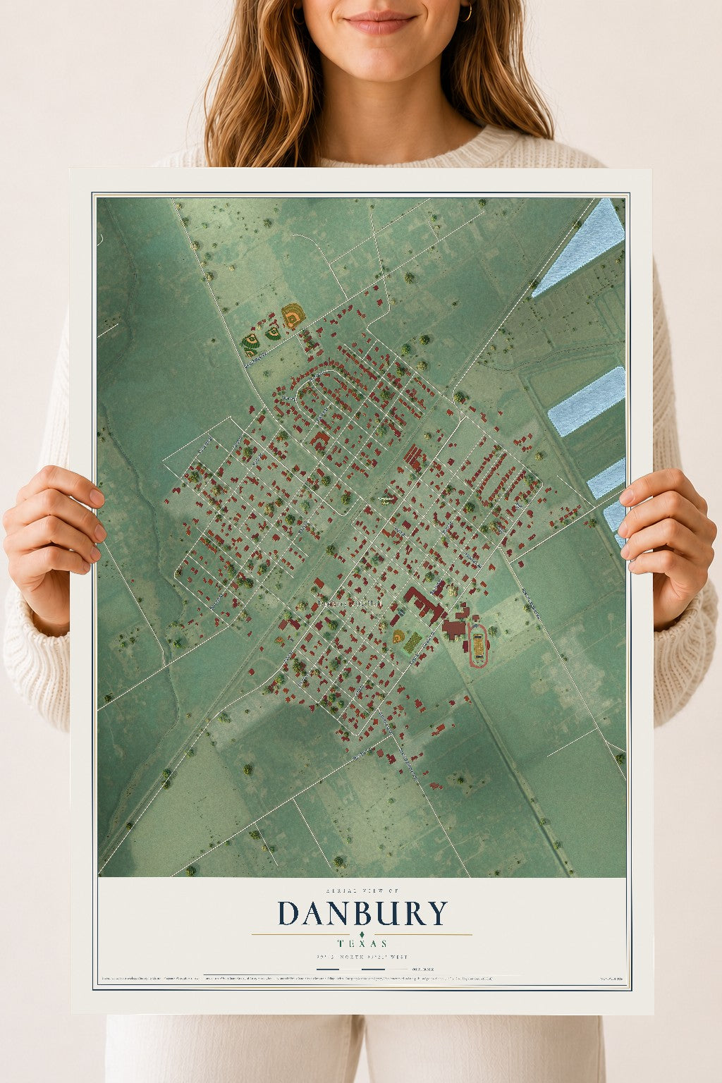 Map of Danbury, Texas, 18 x 24 inch unframed archival matte print