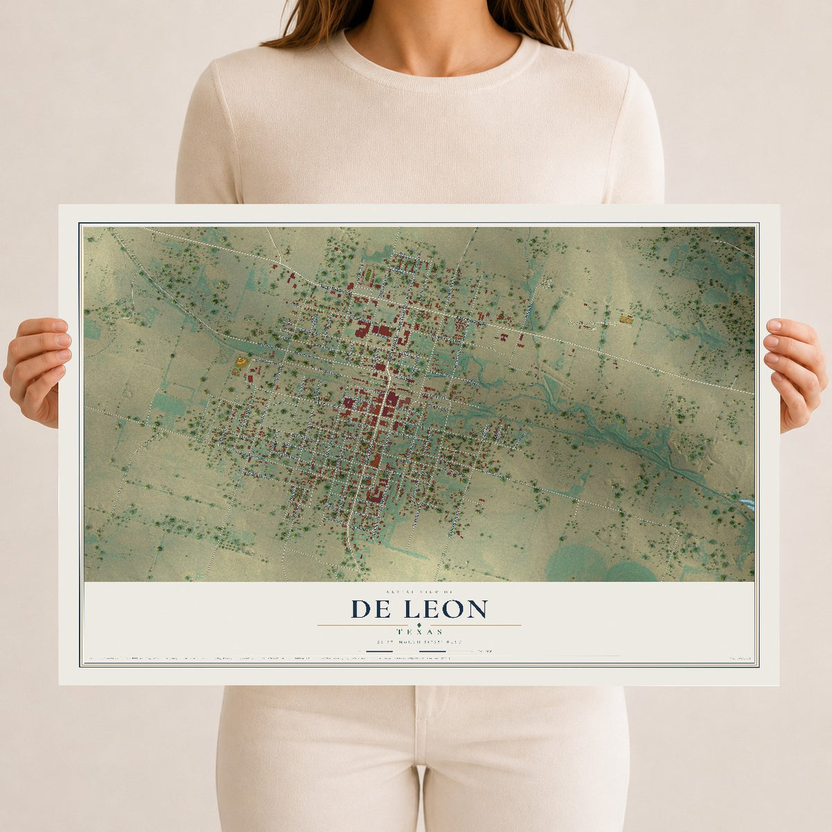 Map of De Leon, Texas, 12 x 18 inch unframed archival matte print