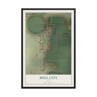 Map of Dell City, Texas, 12 x 18 inch print in a black wood frame
