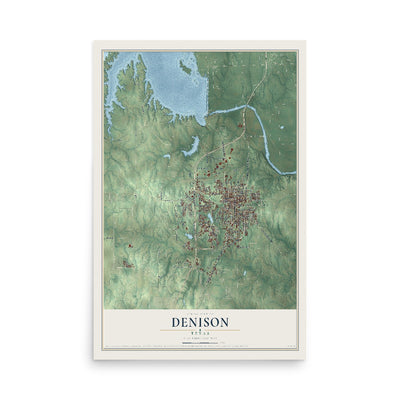 Map of Denison, Texas, 12 x 18 inch unframed archival matte print