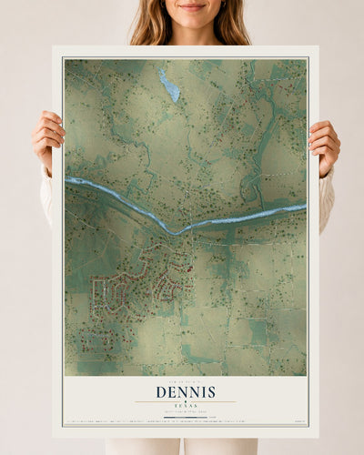 Map of Dennis, Texas, 24 x 36 inch unframed archival matte print