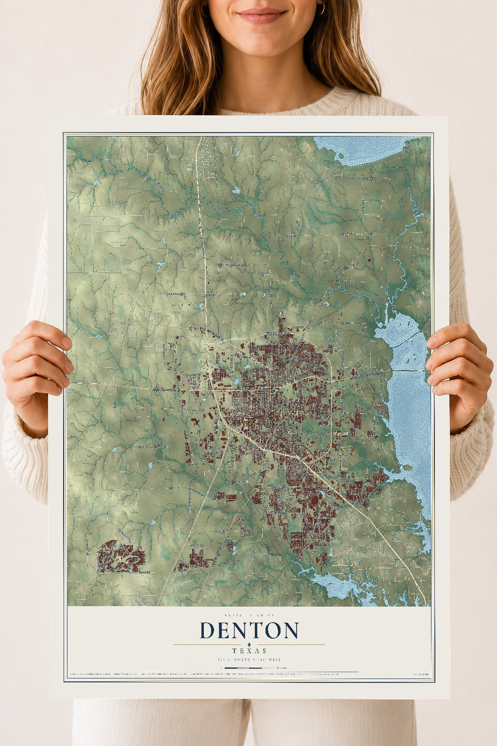 Map of Denton, Texas, 18 x 24 inch unframed archival matte print