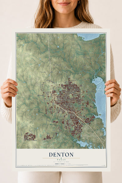 Map of Denton, Texas, 18 x 24 inch unframed archival matte print