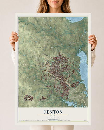 Map of Denton, Texas, 24 x 36 inch unframed archival matte print