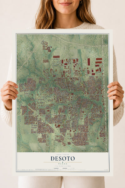 Map of DeSoto, Texas, 18 x 24 inch unframed archival matte print