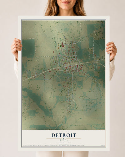 Map of Detroit, Texas, 24 x 36 inch unframed archival matte print
