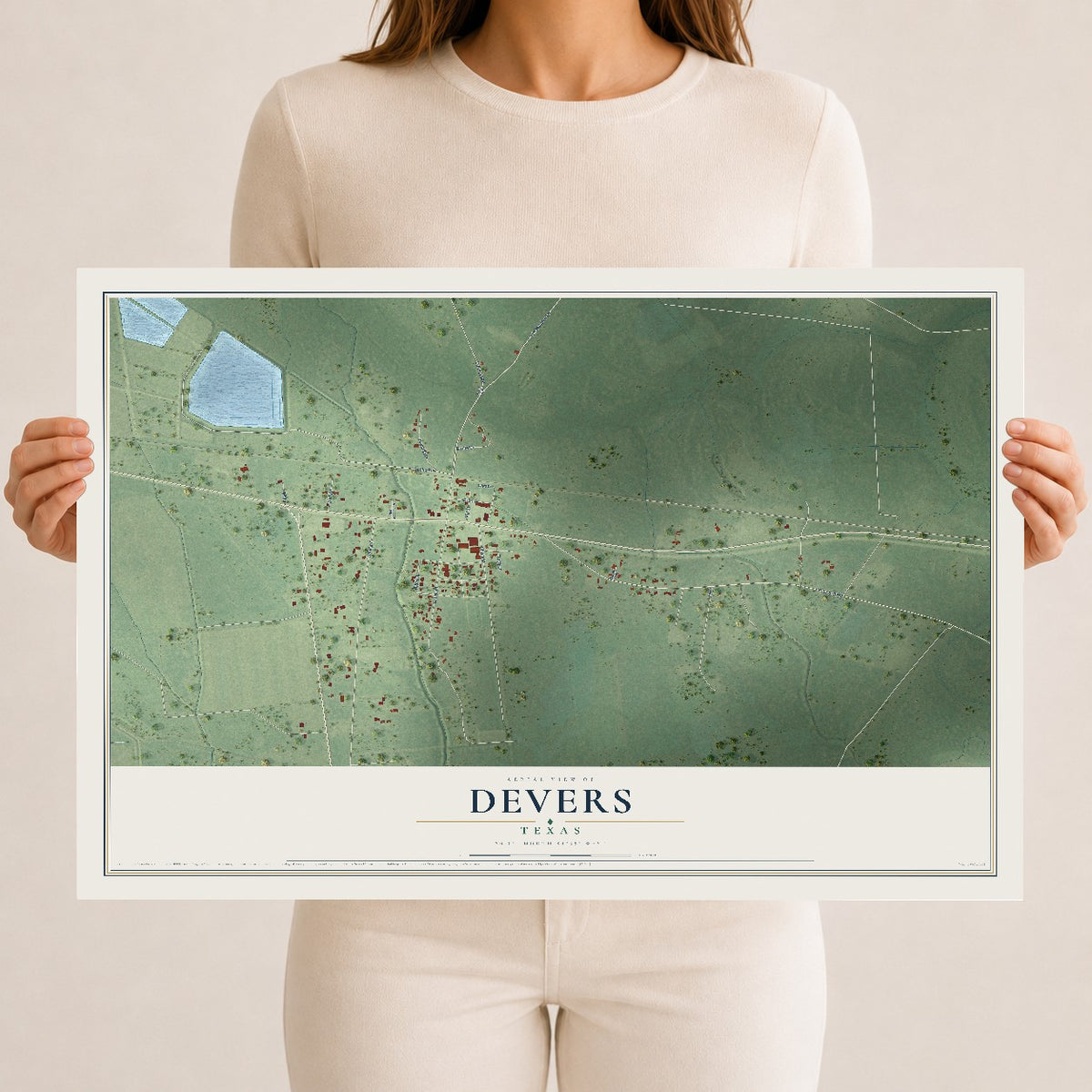 Map of Devers, Texas, 12 x 18 inch unframed archival matte print