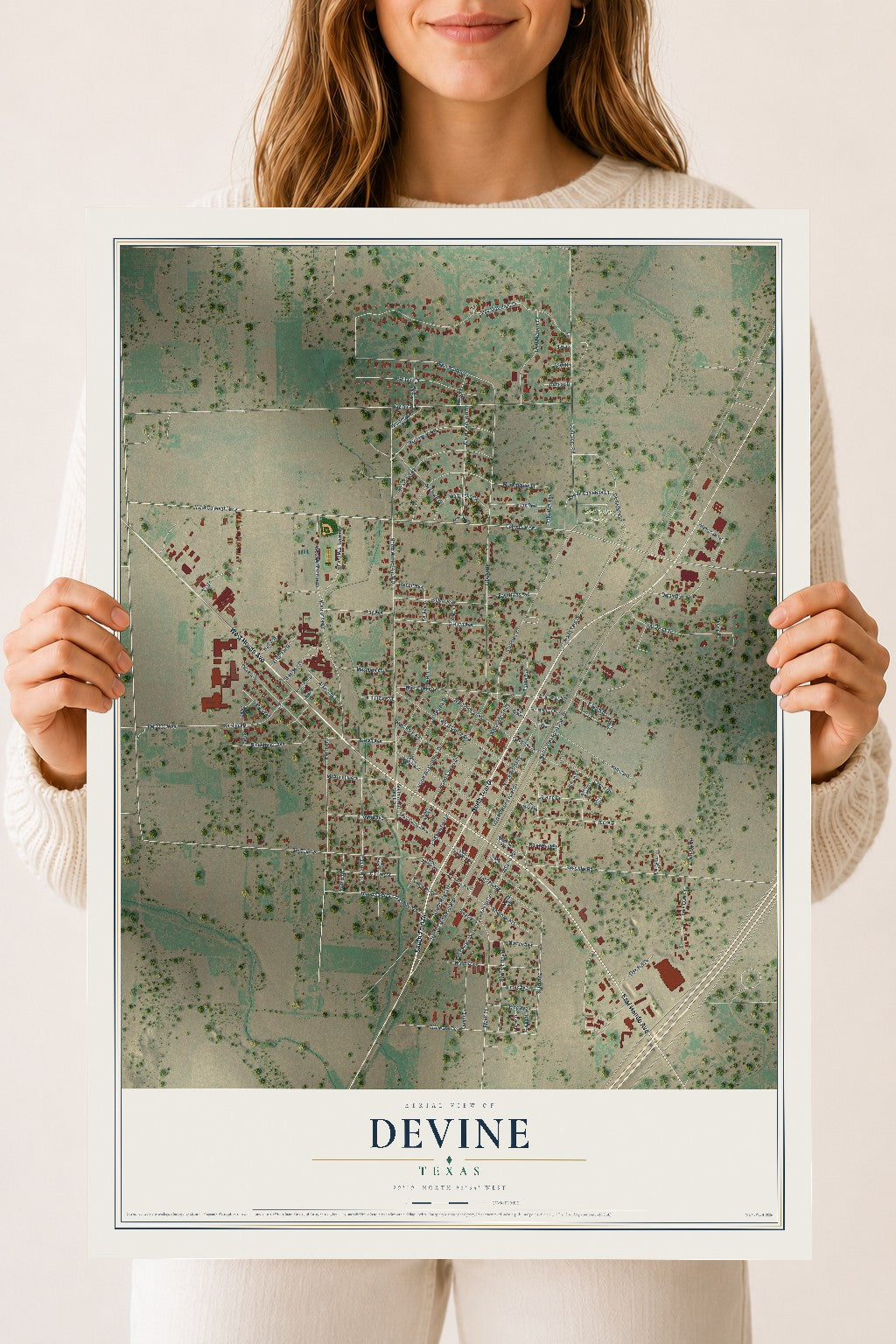 Map of Devine, Texas, 18 x 24 inch unframed archival matte print